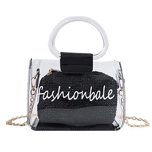 Bolsos De Hombro para Mujer, Bolso Transparente, Bolso De Playa, Cadena Trenzada, Cuadrado, Bandolera para Mujer, Negro Bolsos De Hombro para Mujer, Bolso Transparente, Bolso De Playa, Cadena Trenzada, Cuadrado, Bandolera para Mujer, Negro