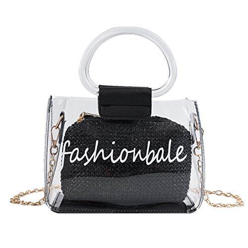 Bolsos De Hombro para Mujer, Bolso Transparente, Bolso De Playa, Cadena Trenzada, Cuadrado, Bandolera para Mujer, Negro Bolsos De Hombro para Mujer, Bolso Transparente, Bolso De Playa, Cadena Trenzada, Cuadrado, Bandolera para Mujer, Negro