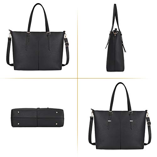 Bolsos de Mujer Bolso para Portatil 15.6 Pulgadas Bolso Grande Bolso Tote Bolso de Hombro Bolso Shopper Bolso de Cuero Negro