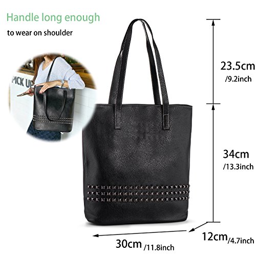 Bolsos de Mujer Grandes Bolsos de Hombro Gran Capacidad Bolsos Totes Bolso Cuero PU de Remaches Bolso Shopper (Negro)