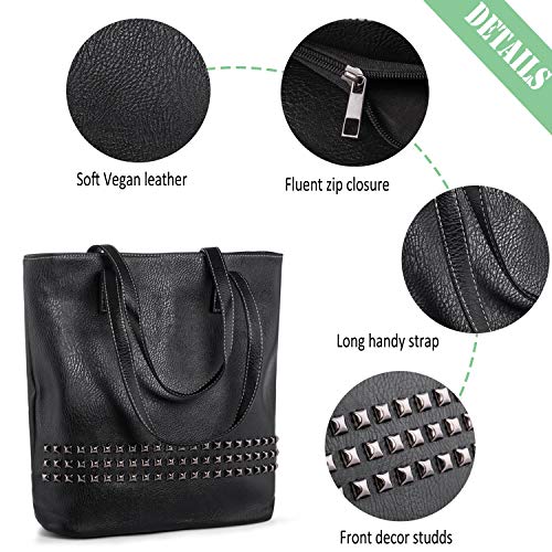 Bolsos de Mujer Grandes Bolsos de Hombro Gran Capacidad Bolsos Totes Bolso Cuero PU de Remaches Bolso Shopper (Negro)