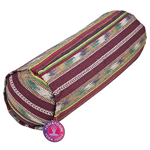 Bolster de yoga tribal de 60 x 20 cm, redondo, 3,75 kg, acolchado con cáscara de trigo sarraceno – para posiciones de yoga de recuperación y relajación profunda