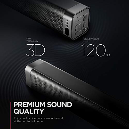 Bomaker, Barra de Sonido 2.0 Canales, Potencia 120dB, Tecnología DSP Subwoofer Incorporado + Bluetooth para TV, Soporte Óptico, 3,5 mm Audio AUX, USB, Diseñado para Cine en Casa, ODINE I, Negro-Gris