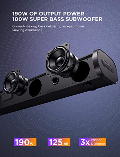 Bomaker, Barra de Sonido para TV, 190W con Subwoofer, Potencia 125 dB, HDMI, Bluetooth 5.0, 6 Modos de Sonido, Bajos Ajustables, Óptico, 3,5 mm AUX, USB, para Cine en Casa, Tapio III