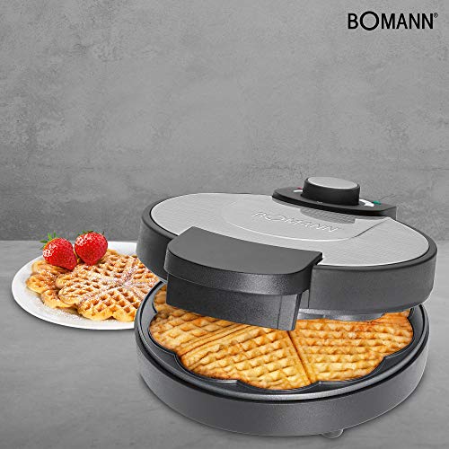 Bomann WA 1365 CB Gofrera con base en forma de corazón, 1000 W, Acero Inoxidable, Gris y negro