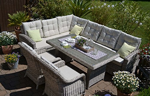 Bomey Ratán sintético Muebles de Jardín Set I (4 piezas) Manhattan I Jardín sofá + mesa + 2 sillones + acolchado I gris beige I Dining Lounge ratán para jardín + Terraza + Jardín De Invierno Bomey Ratán sintético Muebles de Jardín Set I (4 piezas) Manhattan I Jardín sofá + mesa + 2 sillones + acolchado I gris beige I Dining Lounge ratán para jardín + Terraza + Jardín De Invierno