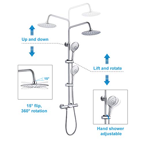 BONADE Columna de Ducha Termostática Sistema de Ducha Cromado con Termostato y Grifo de Bañera Cascada Conjunto de Ducha de Acero Inoxidable y Latón Ajustable en Altura (91,9 - 143,9 cm) BONADE Columna de Ducha Termostática Sistema de Ducha Cromado con Termostato y Grifo de Bañera Cascada Conjunto de Ducha de Acero Inoxidable y Latón Ajustable en Altura (91,9 - 143,9 cm)