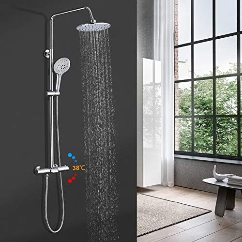 BONADE Columna de Ducha Termostática Sistema de Ducha Cromado con Termostato y Grifo de Bañera Cascada Conjunto de Ducha de Acero Inoxidable y Latón Ajustable en Altura (91,9 - 143,9 cm) BONADE Columna de Ducha Termostática Sistema de Ducha Cromado con Termostato y Grifo de Bañera Cascada Conjunto de Ducha de Acero Inoxidable y Latón Ajustable en Altura (91,9 - 143,9 cm)