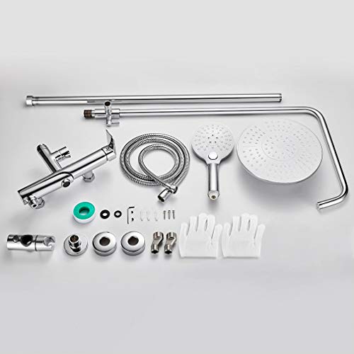 BONADE Sistema de Ducha con Grifo Columna Ducha Conjunto de Ducha Cabezal de Ducha de ABS Ducha de Mano con 3 Funciones Barra Regulable