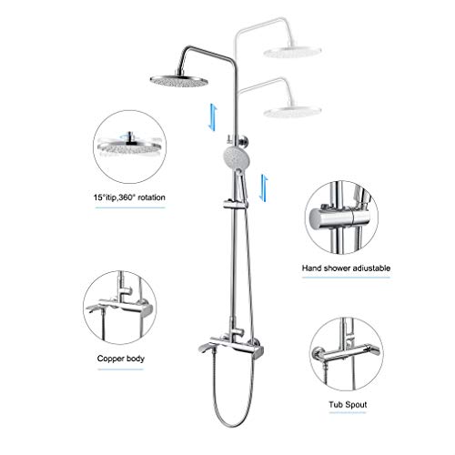 BONADE Sistema de Ducha con Grifo Columna Ducha Conjunto de Ducha Cabezal de Ducha de ABS Ducha de Mano con 3 Funciones Barra Regulable