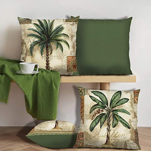 Bonhause Juego de 4 Funda de Cojín 45x45cm Palmera Tropical Algodón Lino Fundas de Almohada para Cojines Decorativos para Sofá Cama Coche Hogar Bonhause Juego de 4 Funda de Cojín 45x45cm Palmera Tropical Algodón Lino Fundas de Almohada para Cojines Decorativos para Sofá Cama Coche Hogar