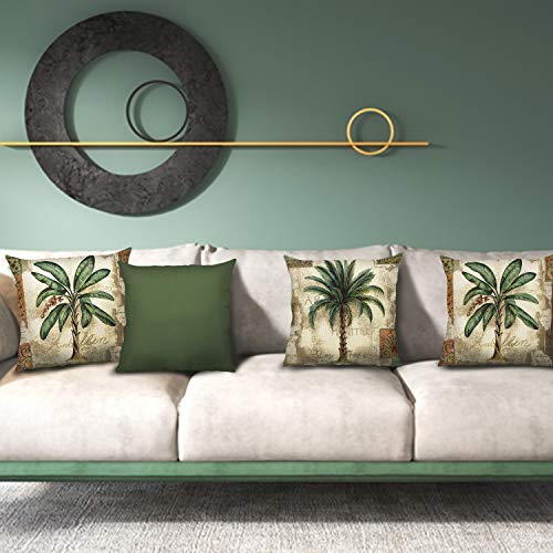 Bonhause Juego de 4 Funda de Cojín 45x45cm Palmera Tropical Algodón Lino Fundas de Almohada para Cojines Decorativos para Sofá Cama Coche Hogar Bonhause Juego de 4 Funda de Cojín 45x45cm Palmera Tropical Algodón Lino Fundas de Almohada para Cojines Decorativos para Sofá Cama Coche Hogar