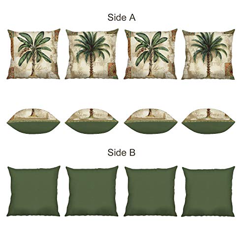 Bonhause Juego de 4 Funda de Cojín 45x45cm Palmera Tropical Algodón Lino Fundas de Almohada para Cojines Decorativos para Sofá Cama Coche Hogar