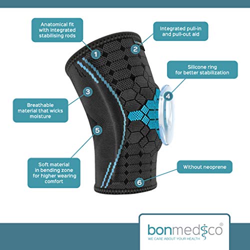 bonmedico Kenu Vendaje de Rodilla para Mujeres y Hombres, Estabilidad para Dolor de Rodilla, Antideslizante y Transpirable para Izquierda y Derecha, XL + E-book