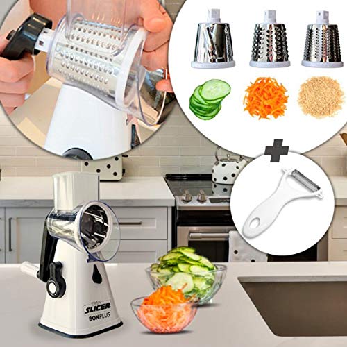Bonplus Rallador Cortador de Verduras MultiFunción de Alimentos | 3 Cuchillas Acero Inoxidable | Espiralizador de Picar Frutas, Verduras, Zanahorias, Cebollas, para la Salsa y Ensalada. Bonplus Rallador Cortador de Verduras MultiFunción de Alimentos | 3 Cuchillas Acero Inoxidable | Espiralizador de Picar Frutas, Verduras, Zanahorias, Cebollas, para la Salsa y Ensalada.