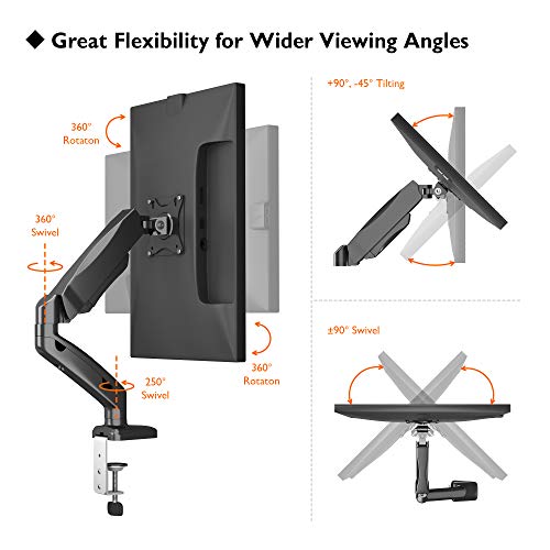 BONTEC Soporte Monitor Mesa Brazo Monitor Singular para Monitor Pantallas LCD LED de 13-27 Pulgadas, Soporte VESA 75-100 mm y Peso 2-6.5 kg, Cable de extensión USB 3.0 Gratuito de 1,8 m