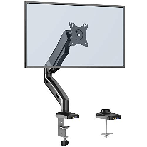 BONTEC Soporte Monitor Mesa Brazo Monitor Singular para Monitor Pantallas LCD LED de 13-27 Pulgadas, Soporte VESA 75-100 mm y Peso 2-6.5 kg, Cable de extensión USB 3.0 Gratuito de 1,8 m