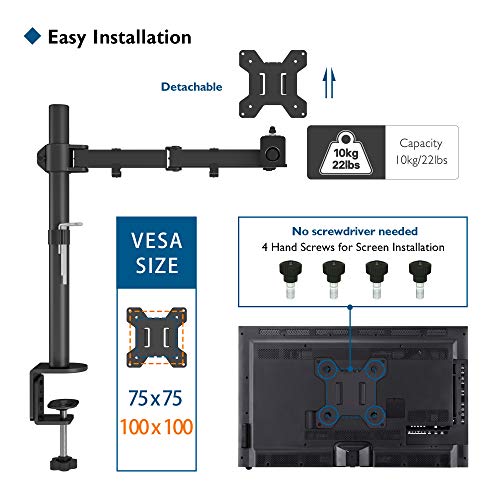 BONTEC Soporte para Monitor 13-32 Zoll y La Base Ajustable de Brazo de Escritorio de Las Pantallas de Monitor de TV, LCD y Computadora Altura Ajustable 10 kg VESA 75x75/100x100 Negro