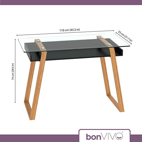 bonVIVO® Escritorio de Diseño Massimo, Secretario Moderno Combinado con Cristal, Madera Natural y Estantes Lacados en un Diseño Contemporáneo