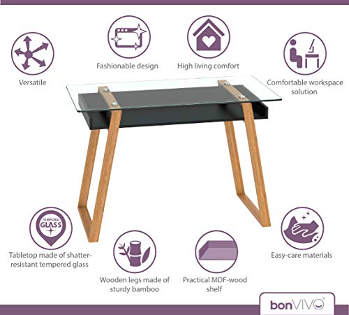 bonVIVO® Escritorio de Diseño Massimo, Secretario Moderno Combinado con Cristal, Madera Natural y Estantes Lacados en un Diseño Contemporáneo bonVIVO® Escritorio de Diseño Massimo, Secretario Moderno Combinado con Cristal, Madera Natural y Estantes Lacados en un Diseño Contemporáneo