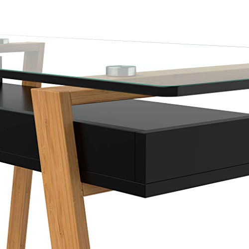 bonVIVO® Escritorio de Diseño Massimo, Secretario Moderno Combinado con Cristal, Madera Natural y Estantes Lacados en un Diseño Contemporáneo bonVIVO® Escritorio de Diseño Massimo, Secretario Moderno Combinado con Cristal, Madera Natural y Estantes Lacados en un Diseño Contemporáneo