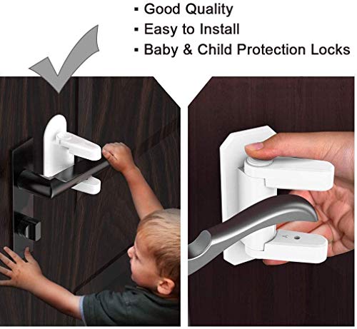 BOODON Cerraduras Para Puerta a Prueba de Bebés Manija de Seguridad Para Niños Bloqueo de la Palanca Cierres con 3M Resistente Adhesivo Fuerte Sin Herramientas o Perforaciones(White) (2 Pack)