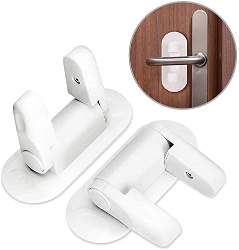 BOODON Cerraduras Para Puerta a Prueba de Bebés Manija de Seguridad Para Niños Bloqueo de la Palanca Cierres con 3M Resistente Adhesivo Fuerte Sin Herramientas o Perforaciones(White) (2 Pack)