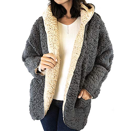boquita de piñon Chaqueta Borrego Mujer Reversible Invierno Borreguito con Cremallera Abrigo (Gris Oscuro) boquita de piñon Chaqueta Borrego Mujer Reversible Invierno Borreguito con Cremallera Abrigo (Gris Oscuro)