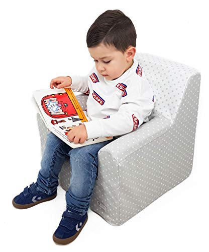 Borda y más Sillón o Asiento Infantil Personalizado de Espuma para bebés y niños. Varios Modelos y Colores Disponibles. (Estrellas Gris)