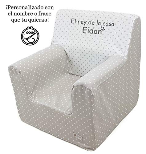 Borda y más Sillón o Asiento Infantil Personalizado de Espuma para bebés y niños. Varios Modelos y Colores Disponibles. (Estrellas Gris)