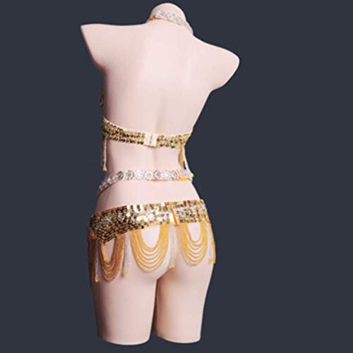 Bordado Grano Cinturón de Sostén de Danza del Vientre, Señoras Profesional Accesorios de Vestuario para la Competencia de Danza del Vientre 2 Piezas,Gold,L