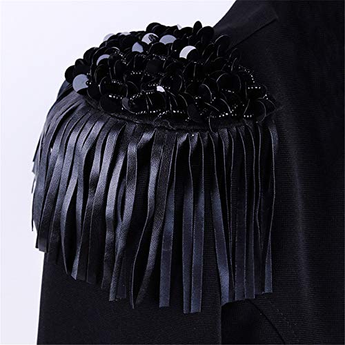 Borla de la charretera de la vendimia Borla de los hombres Cadena de los tableros del hombro Insignia Trajes de la etapa Accesorios uniformes Lentejuelas negras Fringe Hombro Epaulet accesorios trajes