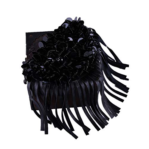 Borla de la charretera de la vendimia Borla de los hombres Cadena de los tableros del hombro Insignia Trajes de la etapa Accesorios uniformes Lentejuelas negras Fringe Hombro Epaulet accesorios trajes