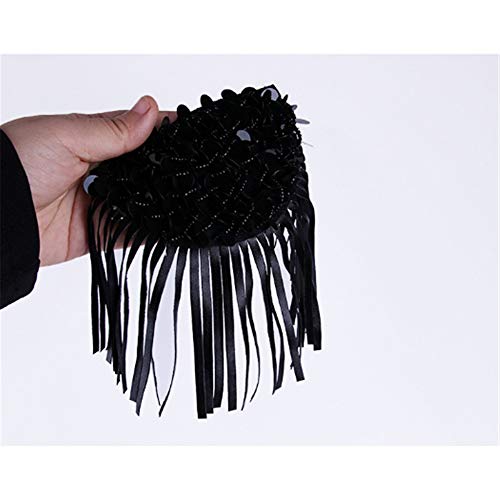 Borla de la charretera de la vendimia Borla de los hombres Cadena de los tableros del hombro Insignia Trajes de la etapa Accesorios uniformes Lentejuelas negras Fringe Hombro Epaulet accesorios trajes