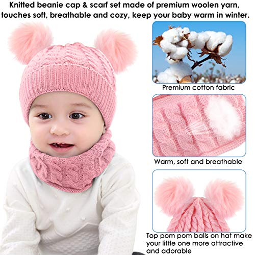 Borlai - Juego de gorro de punto para bebé y braga para el cuello, para invierno, cálido, de 1 a 6 años Rosa rosa Borlai - Juego de gorro de punto para bebé y braga para el cuello, para invierno, cálido, de 1 a 6 años Rosa rosa