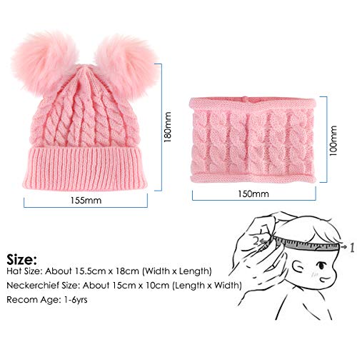 Borlai - Juego de gorro de punto para bebé y braga para el cuello, para invierno, cálido, de 1 a 6 años Rosa rosa