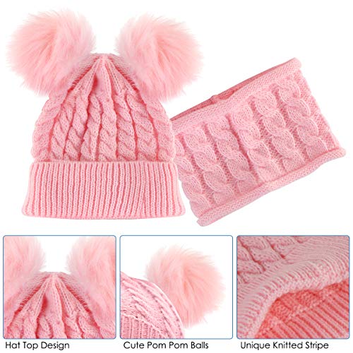 Borlai - Juego de gorro de punto para bebé y braga para el cuello, para invierno, cálido, de 1 a 6 años Rosa rosa Borlai - Juego de gorro de punto para bebé y braga para el cuello, para invierno, cálido, de 1 a 6 años Rosa rosa
