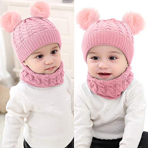 Borlai - Juego de gorro de punto para bebé y braga para el cuello, para invierno, cálido, de 1 a 6 años Rosa rosa Borlai - Juego de gorro de punto para bebé y braga para el cuello, para invierno, cálido, de 1 a 6 años Rosa rosa