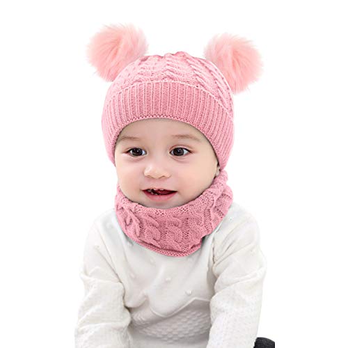 Borlai - Juego de gorro de punto para bebé y braga para el cuello, para invierno, cálido, de 1 a 6 años Rosa rosa