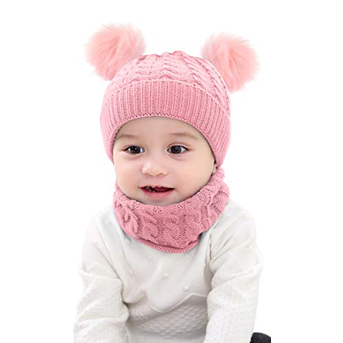Borlai - Juego de gorro de punto para bebé y braga para el cuello, para invierno, cálido, de 1 a 6 años Rosa rosa Borlai - Juego de gorro de punto para bebé y braga para el cuello, para invierno, cálido, de 1 a 6 años Rosa rosa