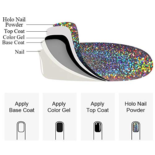 BORN PRETTY uñas Espejo holográfico Tinte láser Neon Pearl Pigmento juego de 4 polvos de uñas para manicura para diseño de Brillo para manicura Polvo con efecto espejo y brillo