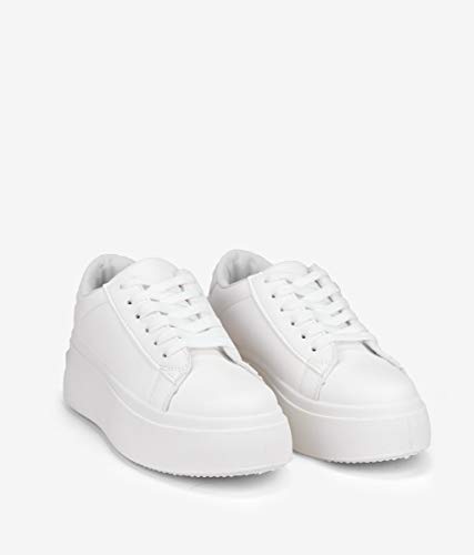 BOSANOVA Zapatillas Blancas con Plataforma 5 cm y Cordones para Mujer | Bambas Total Look Blanco. Blanco 38
