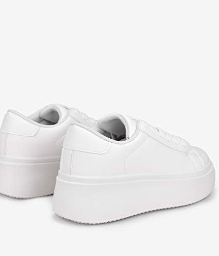 BOSANOVA Zapatillas Blancas con Plataforma 5 cm y Cordones para Mujer | Bambas Total Look Blanco. Blanco 38