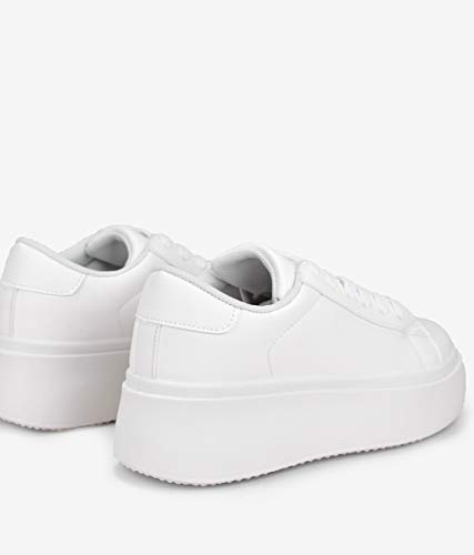BOSANOVA Zapatillas Blancas con Plataforma 5 cm y Cordones para Mujer | Bambas Total Look Blanco. Blanco 38 BOSANOVA Zapatillas Blancas con Plataforma 5 cm y Cordones para Mujer | Bambas Total Look Blanco. Blanco 38