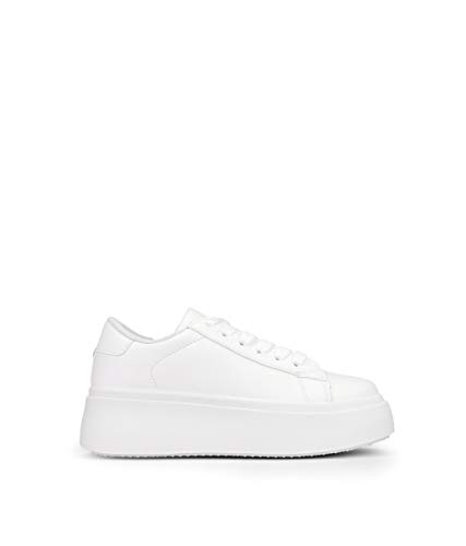 BOSANOVA Zapatillas Blancas con Plataforma 5 cm y Cordones para Mujer | Bambas Total Look Blanco. Blanco 38 BOSANOVA Zapatillas Blancas con Plataforma 5 cm y Cordones para Mujer | Bambas Total Look Blanco. Blanco 38