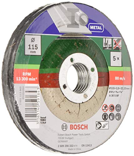 Bosch 2 609 256 332 - Juego de 5 discos de tronzar, acodado para metal Bosch 2 609 256 332 - Juego de 5 discos de tronzar, acodado para metal