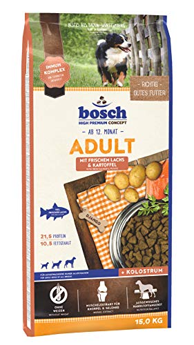 bosch HPC Adult | con Salmón fresco y Patata | Comida seca para perros adultos de todas las razas | 15 kg