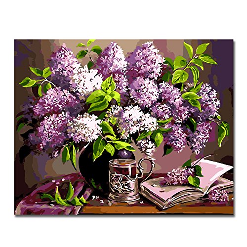 BOSHUN Pintar por Numeros para Adultos Niños Pintura por Números con Pinceles y Pinturas Decoraciones para el Hogar Flor Purpura (16 * 20 Pulgadas, con Marco de Madera) BOSHUN Pintar por Numeros para Adultos Niños Pintura por Números con Pinceles y Pinturas Decoraciones para el Hogar Flor Purpura (16 * 20 Pulgadas, con Marco de Madera)