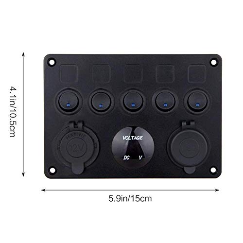 Bostar 5 Brazo Interruptor de pandilla Panel de Control LED balancín 12V / 24V Coche Barco Marino 2 USB y voltímetro Bostar 5 Brazo Interruptor de pandilla Panel de Control LED balancín 12V / 24V Coche Barco Marino 2 USB y voltímetro