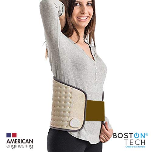 Boston Tech WE-116 Almohadilla Electrónica Lumbar de 29x69cm, superficie suave de microfibra, 3 niveles de temperatura, display iluminado, cinturón con velcro, Lavable a máquina